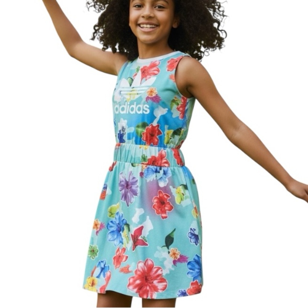 NWOT Big Girls XL Adidas Blue Floral Preppy Sleeveless Tennis Dress